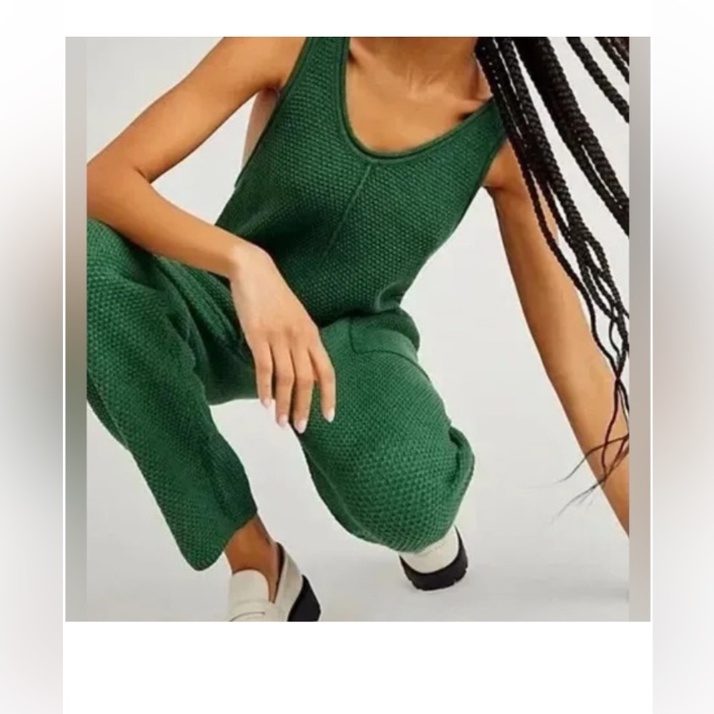 Free People Green Textured Jumpsuit